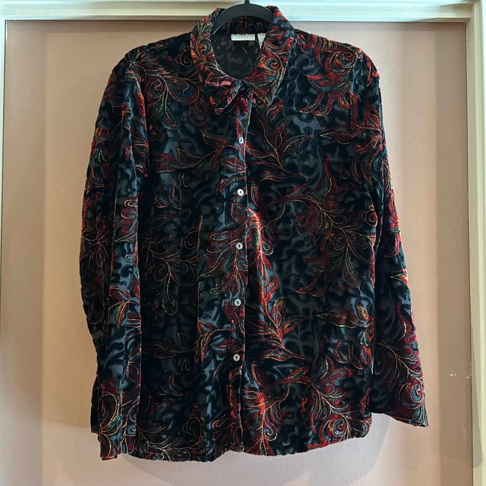 Vintage Burgundy Velvet and Sheer Black Top